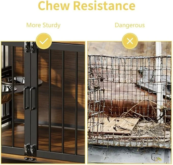 LOVMOR Dog Crate Furniture-Style Cages for Dogs Indoor Heavy Duty Super Sturdy Dog Kennels with 2 Stainless Steel Bowls an...