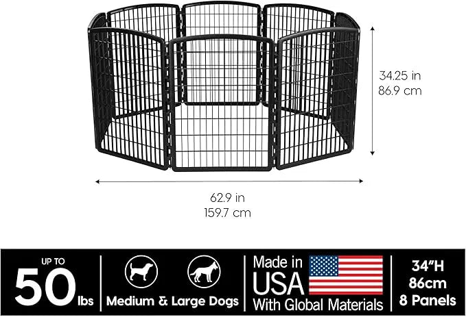 IRIS USA Dog Playpen, 8-Panel 34" Pet Playpen, Puppy Playpen, Indoor/Outdoor Dog Pen, 63 x 63 x 34, Foldable, Customizable...
