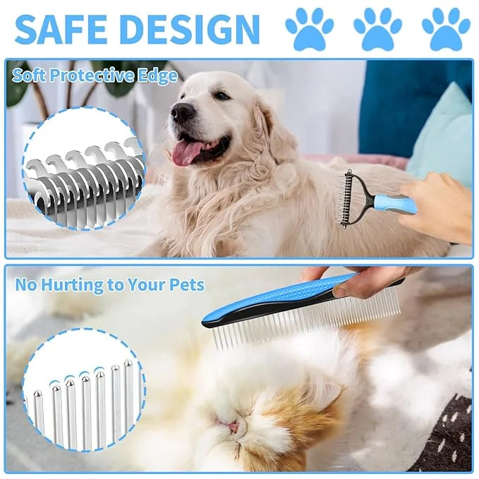 2 in 1 Pet Grooming Comb for Cats and Dogs – Stainless Steel Teeth and TPR Design for Detangling, Deshedding, and Demattin...