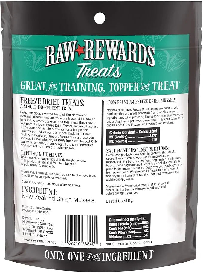 Northwest Naturals Raw Rewards Freeze-Dried Green Lipped Mussel Treats for Dogs and Cats - Bite-Sized Pieces - Healthy, 1 ...