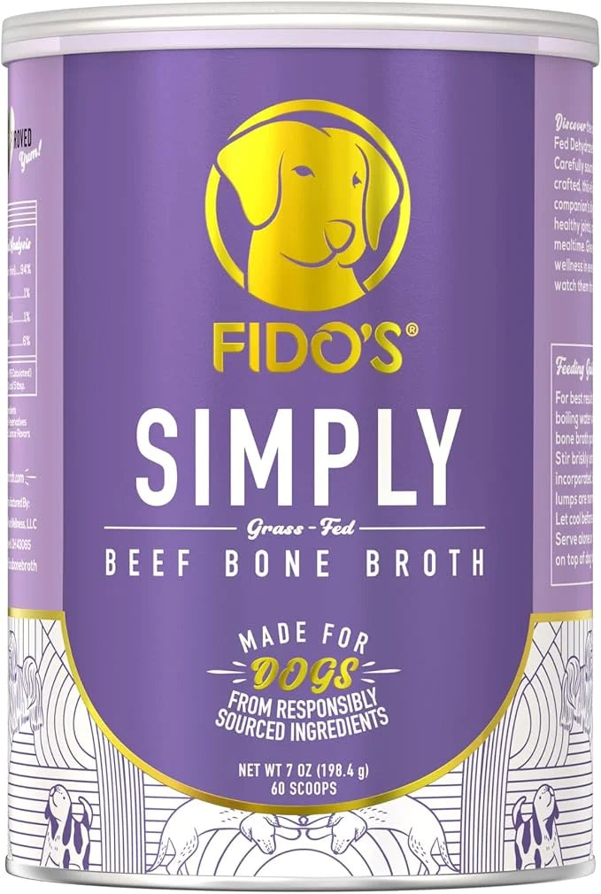 Fido's Grass-Fed Beef Bone Broth for Dogs 7oz with 94% Protein - Picky Eaters Human Grade Bone Broth Powder for Dogs - Mad...