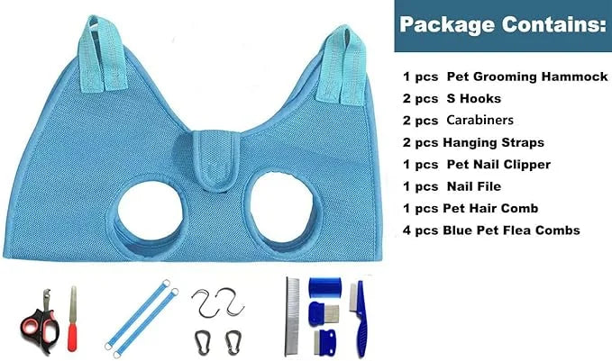 Dog Grooming Hammock with Flea Comb and Dog Nail Clipper, Pet Dog Grooming Hammock Harness with Cat Nail Clipper, Nail Fil...