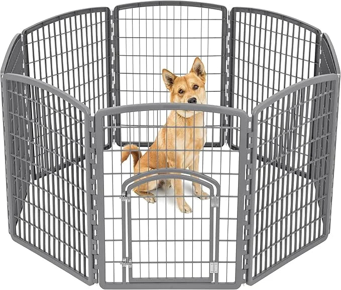 IRIS USA Dog Playpen, 8-Panel 34" Pet Playpen with Door, Puppy Playpen, Indoor/Outdoor Dog Pen, 63 x 63 x 34, Foldable, Cu...