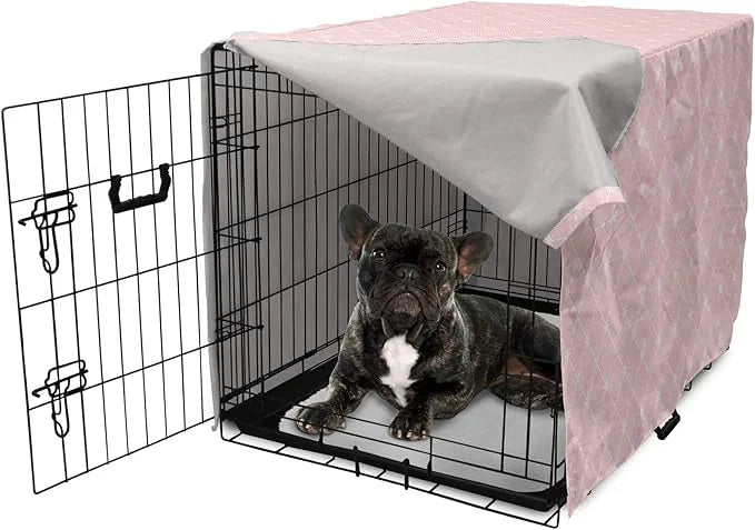 Ambesonne Blush Pink Dog Crate Cover, Abstract Monochrome Geometric Lace Inspired Grid Ornament with Stars Print, Easy to ...
