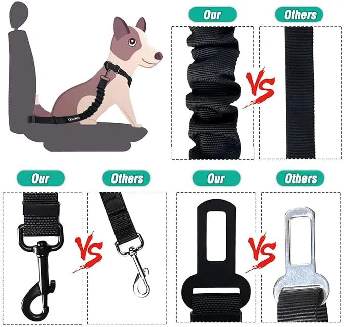 COOYOO Dog Seat Belt,3 Piece Set Retractable Dog Car Harness Adjustable Dog Seat Belt for Vehicle Nylon Pet Safety Seat Be...