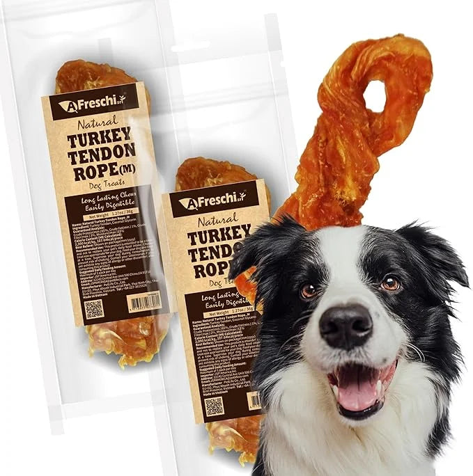 Afreschi Natural Turkey Tendon Rope (M) Pack of 2, Dog Treats for Signature Series, All Natural Human Grade Puppy Chew, Tu...