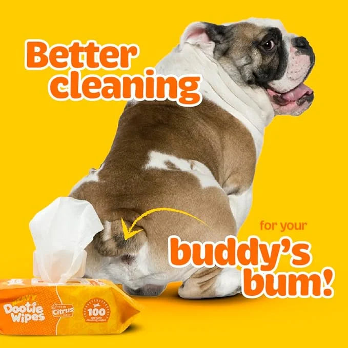 HEAVY Dootie Wipes - Convenient Durable Dog Wipes for Paws, Butt with Very Mild Pleasant Citrus Scent, 100 Count - Puppy E...