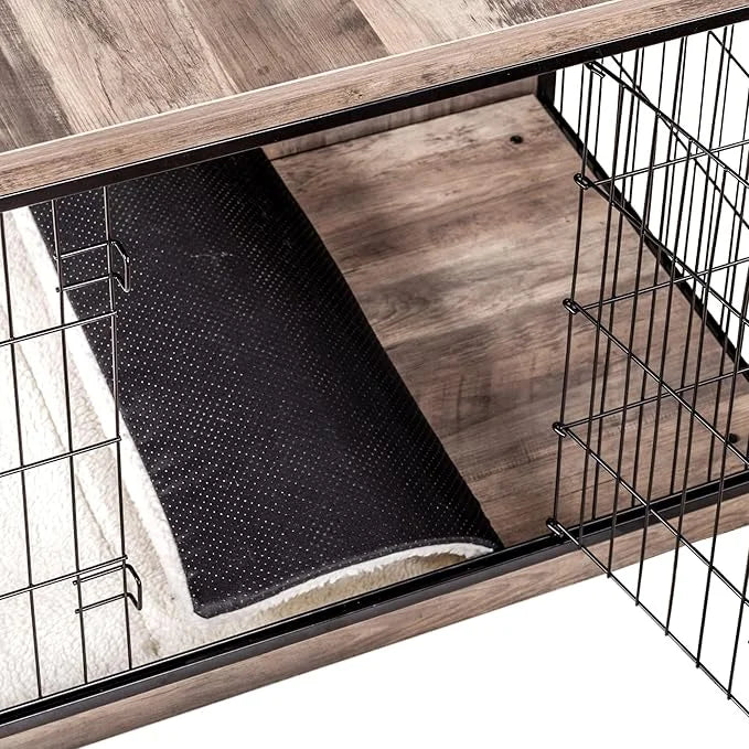 DWANTON Dog Crate Furniture with Cushion, Wooden Kennel Table with Double Doors, Indoor Dog House, Medium Size, 32.5" L, G...