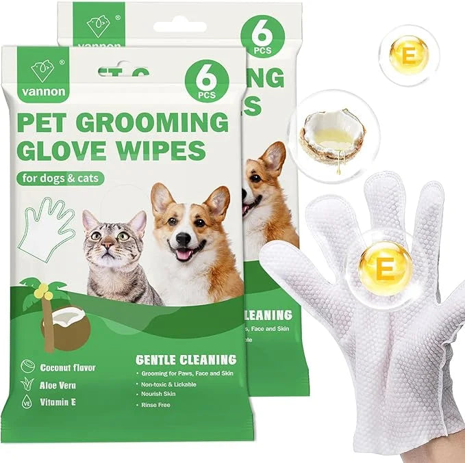 Vannon Extra Thick Pet Bathing Wipes for Dogs & Cats, Cleaning & Odor-Controlling Grooming Gloves, Nourish Fur Glove Wipes...