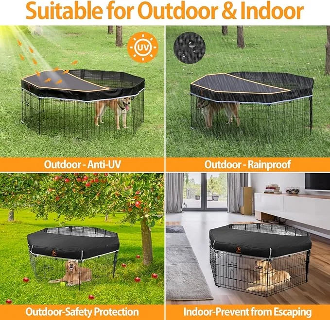 PJYuCien Dog Playpen Mesh Top Cover,Fits 24 Inch 8 Panels Metal Exercise Pet Pen, Elastic Buckles Connections, Black (Note...