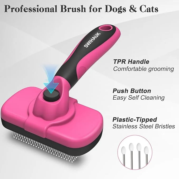 Swihauk Self Cleaning Slicker Brush for Dogs & Cats - Skin Friendly Grooming, Deshedding, Hair Removal for Puppies & Long/...
