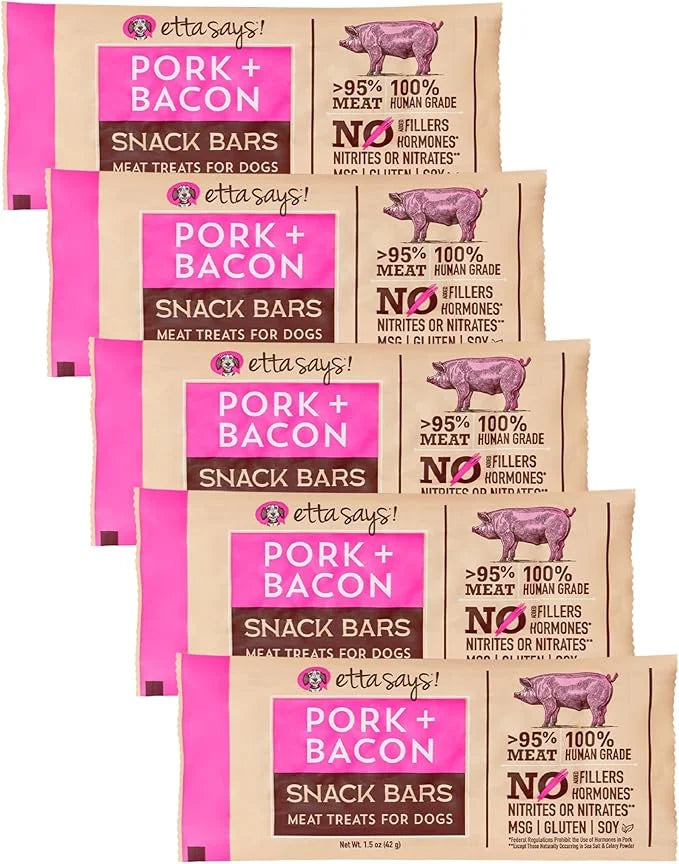 etta says! Pork + Bacon Snack Bars - Premium All Natural Meat Treats for Dogs - Human Grade - Made in The USA (6 Count Pac...