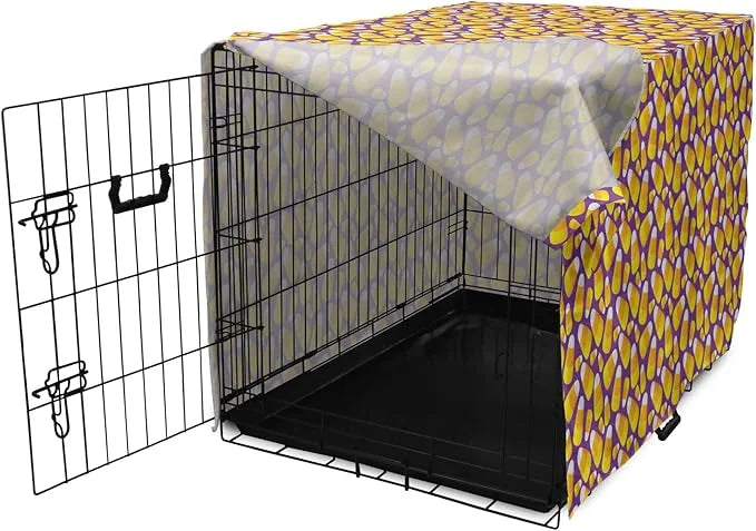 Lunarable Candy Corn Dog Crate Cover, Halloween Themed Pattern of Irregular Tasty Junk Food for Comfort, Easy to Use Pet K...