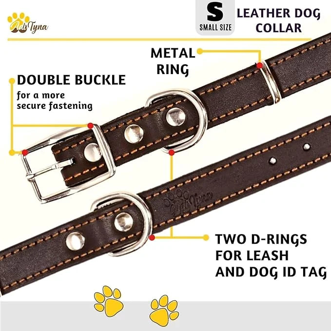 Heavy Duty Black Leather Dog Collar - Soft and Strong Dog Collar for Puppy or Small Dogs (Small: Fit 10" - 14.5" Neck, Bla...
