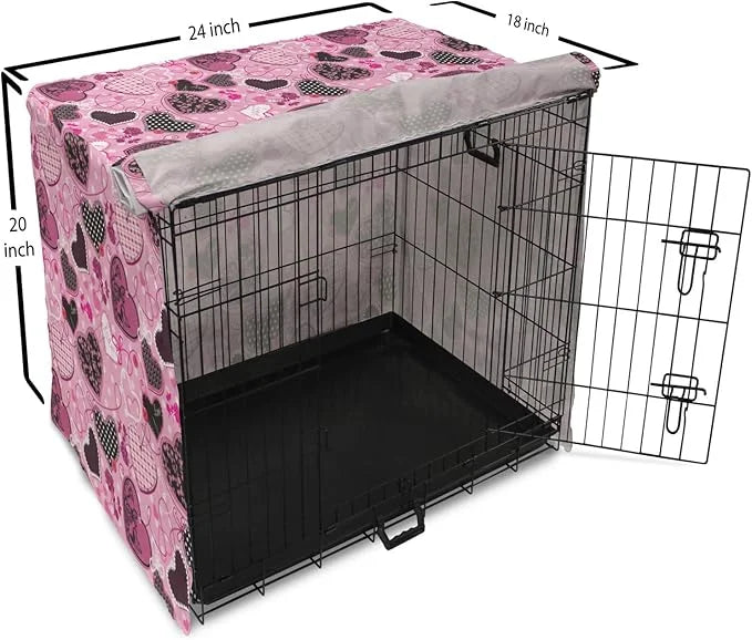 Lunarable Hearts Dog Crate Cover, Sewing Themed Love with Polka Dots Valentine's Day Inspired Image, Easy to Use Pet Kenne...