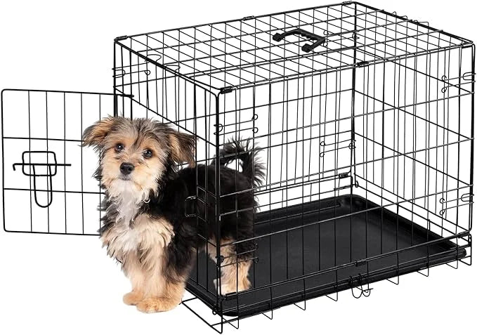 Sweetcrispy 24-Inch Single-Door Dog Crate–Durable Metal Pet Kennel with Secure Lock, Foldable Design, Removable Tray for E...