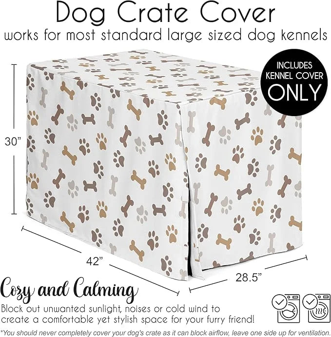 Sweet Jojo Designs 42in. Medium/Large Dog Crate Cover (Bones and Paw Prints) Pet Cage, Kennel Covers (Modern, Cartoon, Dog...