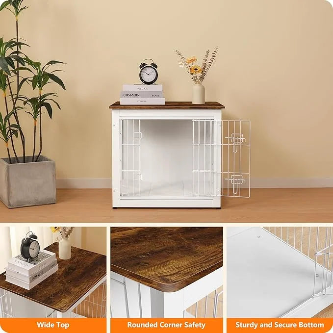 DWANTON Dog Crate Furniture with Cushion, Wooden Kennel Table with Double Doors, Indoor Dog House, Small/Medium/Large Size...