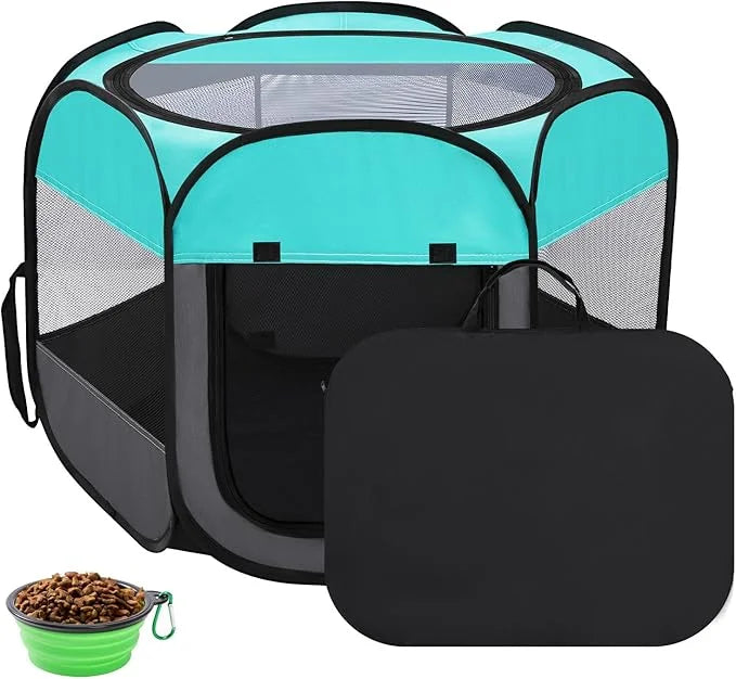 Pet Puppy Playpen for Cat Dog Indoor Outdoor, Foldable Portable Tent, Pop Up Dog Kitten Kennel Playpen with Carrying Case ...