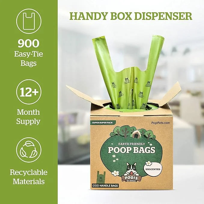 Pogi's 900 Unscented Dog Poop Bags w/Handles and 100 Plant-based Grooming Wipes Bundle - Product Image