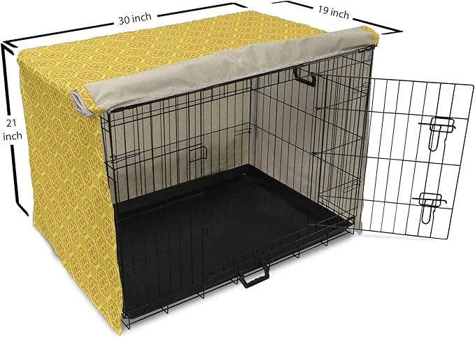 Lunarable Mustard Dog Crate Cover, Exotic Ornate Style Baroque Inspired Tiles Portuguese Culture Design Print, Easy to Use...