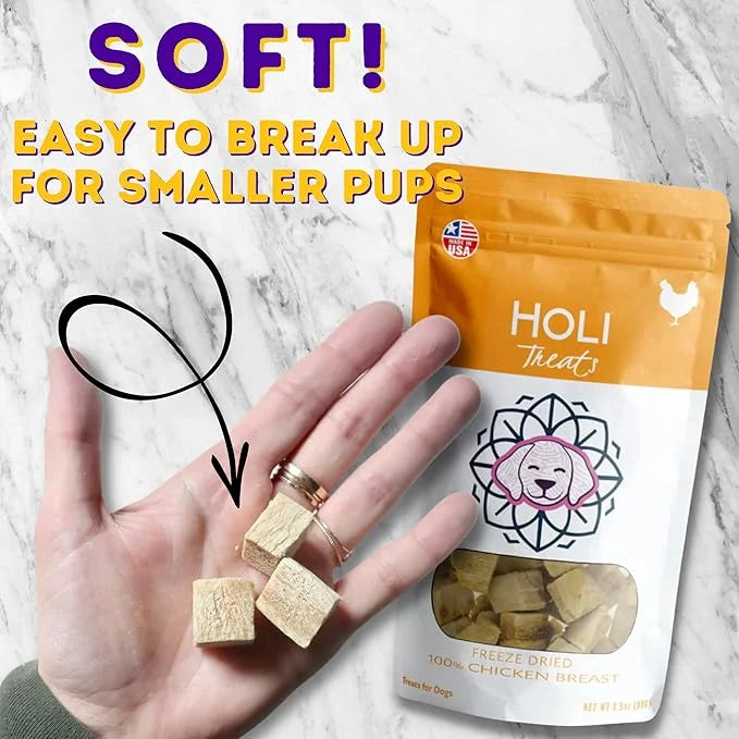 HOLI Freeze Dried Chicken Dog Treats - 100% All Natural Chicken Breast - Human Grade, Single Ingredient - Grain Free, Glut...