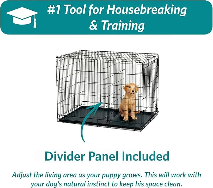 MidWest Homes for Pets Newly Enhanced Single & Double Door iCrate Dog Crate, Includes Leak-Proof Pan, Floor Protecting Fee...