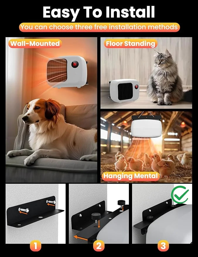 Dog House Heater with Thermostat: Pet House Heater with Overheat Protection, 300W 600W 2 Heating Mode, Anti Chew Cord, Chi...