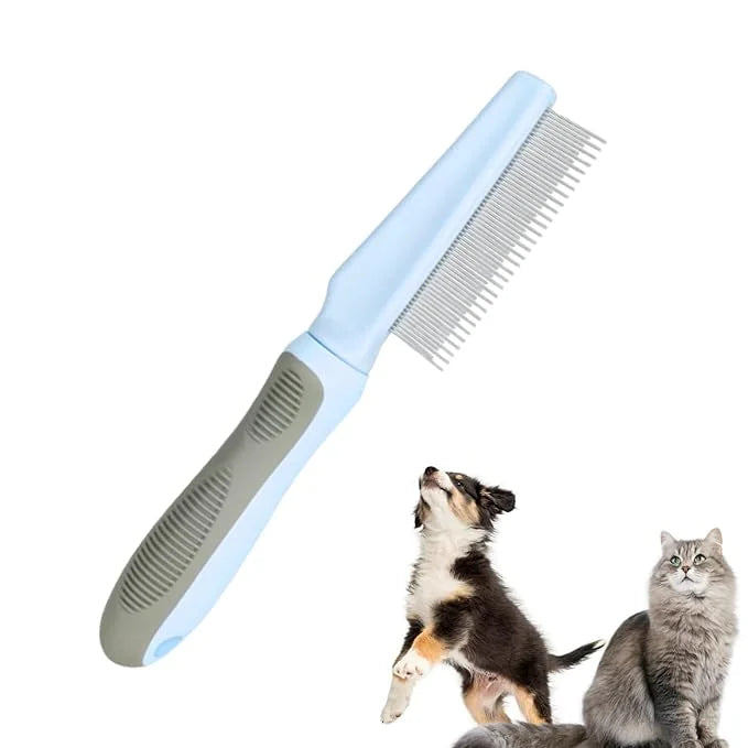 1 PCS Pet Comb Sturdy Pet Grooming Comb Pet Hair Comb with Long & Short Stainless Steel Teeth Comb for Dogs Cats, Light Cy...