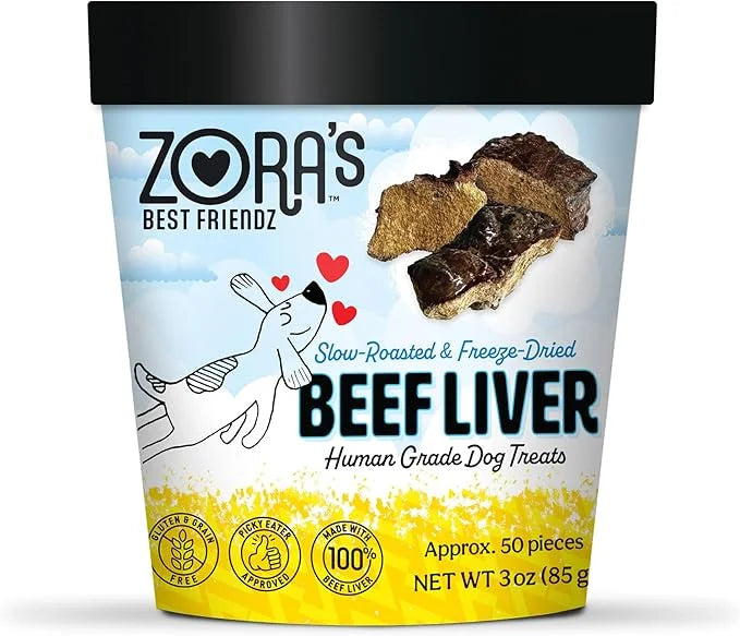 Zora's Best Friendz 100% Human Grade Freeze Dried Beef Liver Dog Treats, 3 oz. - Small, Medium & Large Dogs, Healthy, Grai...
