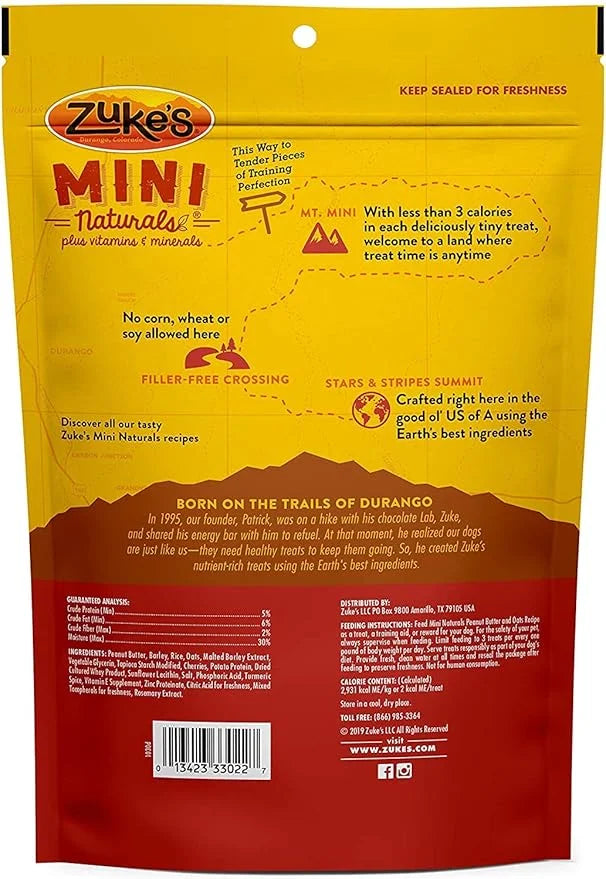 (2 Pack) Zuke Mini Naturals Dog Treats Peanut Butter 16 oz (1 Lb) - Zukes Soft & Chewy Training Treats - with 10ct Wipes -...