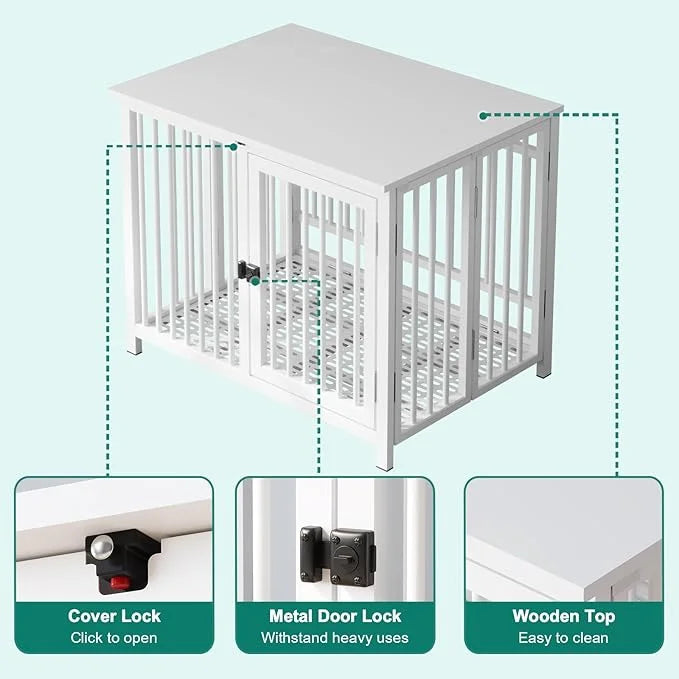 Heavy Duty Dog Crate Furniture, Fully Assembled exc. Locks, All Metal Frame & Wooden Tabletop, Modern Kennel for Small Dog...
