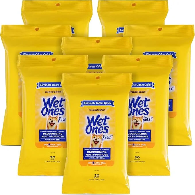 Wet Ones for Pets Deodorizing Multi-Purpose Dog Wipes with Baking Soda, 30 ct - 8 Pack | Dog Deodorizing Wipes for All Dog...