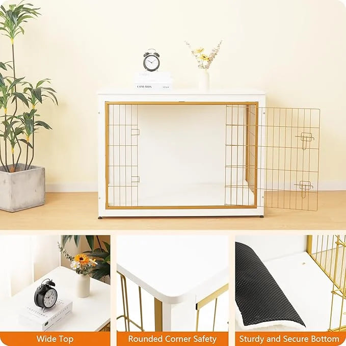 DWANTON Dog Crate Furniture with Cushion, Wooden Kennel Table with Double Doors, Indoor Dog House, Extra Large Size, 43.3"...