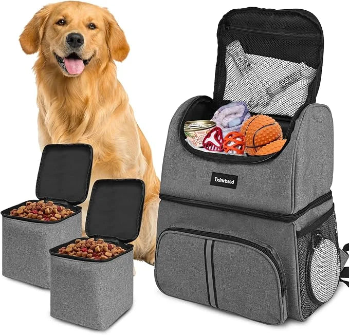 Dog Bags For Traveling Dog Diaper Bag Airline Approved Dog Food Travel Bag with 2 Food Storage Containers Bag Pet Camping ...