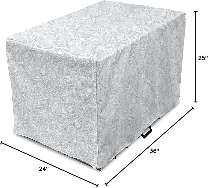 Ambesonne Grey and White Dog Crate Cover, Doodle Style Botanical Leaves Pattern Shabby Ornamental, Easy to Use Pet Kennel ...