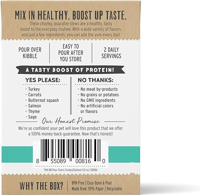 The Honest Kitchen Bone Broth POUR OVERS™ Wet Toppers for Dogs (12 pack), 5.5oz - Turkey & Salmon Stew - Product Image