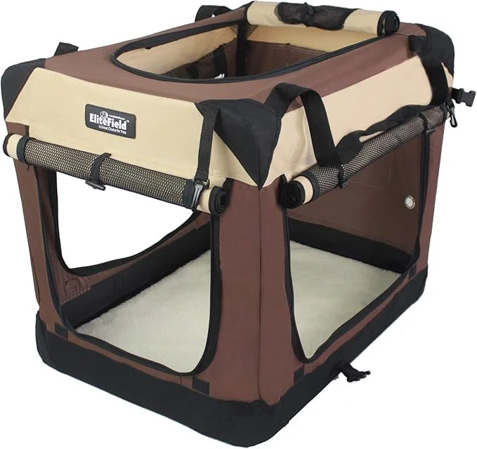 EliteField 4-Door Folding Soft Dog Crate with Curtains, Carrying Bag and Fleece Bed (2 Year Warranty), Indoor & Outdoor Pe...