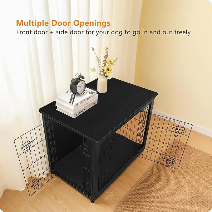 DWANTON Dog Crate Furniture with Cushion, Wooden Kennel Table with Double Doors, Indoor Dog House, Medium Size, 32.5" L, B...