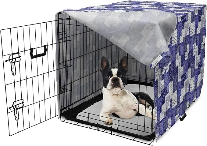 Lunarable Geometric Dog Crate Cover, Eastern Inspirations Canonical Paisley and Floral Composition Squares, Easy to Use Pe...