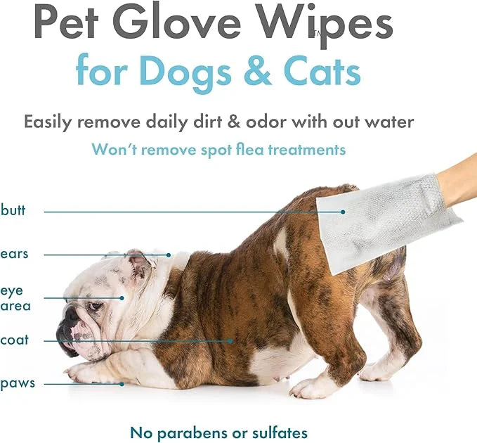 Petkin Pet Glove Wipes for Dogs and Cats, 30 Wipes - Double-Sided Cleaning Wipes - Gently Cleans Ears, Face, Butt, Body an...