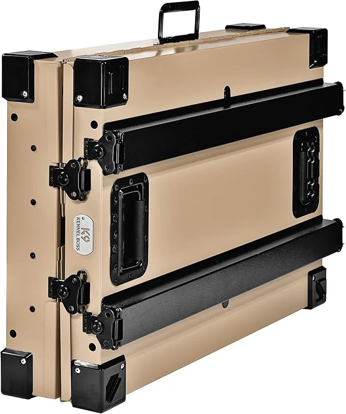 Heavy Duty Fully Collapsible Powder-Coated Aluminum Dog Crate - Small (Tan) - Product Image