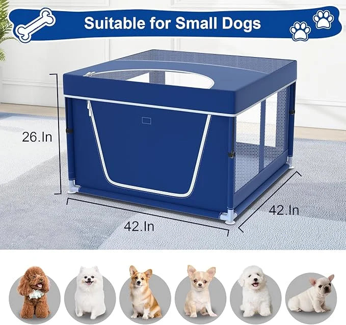 42x42x26 Inches Blue Puppy Playpen with Top Cover, Dog Playpen for Small Dogs, Sturdy Safety Dog Pen with Thickened Fabric...