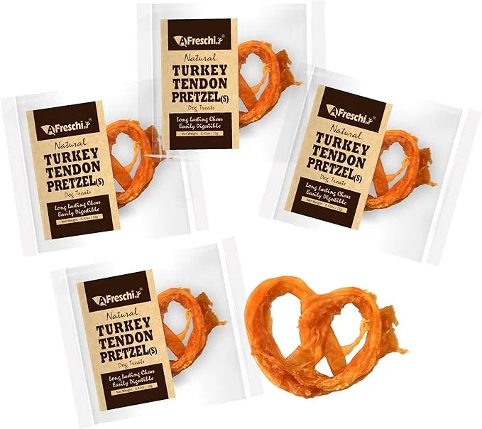 Afreschi Natural Turkey Tendon Pretzel (S) Pack of 4, Dog Treats for Signature Series, All Natural Human Grade Puppy Chew,...