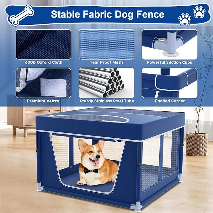 42x42x26 Inches Blue Puppy Playpen with Top Cover, Dog Playpen for Small Dogs, Sturdy Safety Dog Pen with Thickened Fabric...