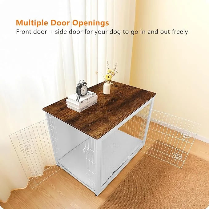 DWANTON Dog Crate Furniture with Cushion, Wooden Kennel Table with Double Doors, Indoor Dog House, Extra Large Size, 43.3"...