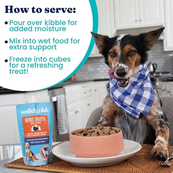 Solid Gold Turkey Bone Broth for Dogs - Grain Free Dog Food Topper Rich in Collagen and Superfoods - Nutrient Dense Dog Gr...
