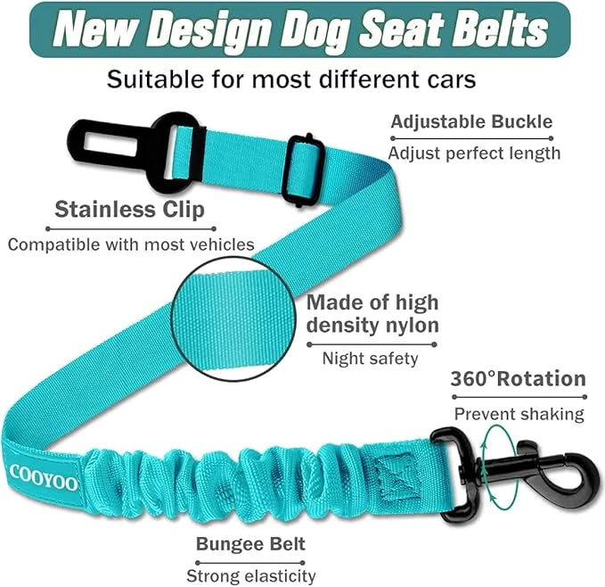 COOYOO Dog Seat Belt,3 Piece Set Retractable Dog Car Harness Adjustable Dog Seat Belt for Vehicle Nylon Pet Safety Seat Be...