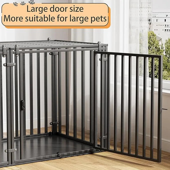 Steel Tube Heavy Large Dog Crate with Mat Base, 55" L x 32" H Dog Crates for Medium Large Dogs, Big Dog Cage, Dog Kennel, ...
