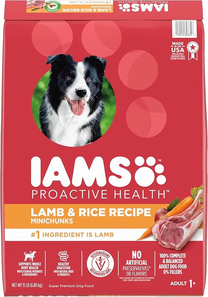 IAMS Minichunks Adult Dry Dog Food Lamb & Rice Recipe Dog Kibble, 15 lb. Bag - Product Image